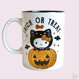 Hello Kitty Halloween Black Cat Glitter Pumpkin Mug – 20oz Ceramic Coffee Cup​​
